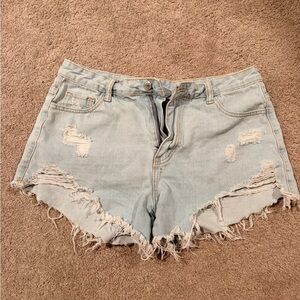 SHEIN Light Blue Distressed High-Rise Denim Shorts